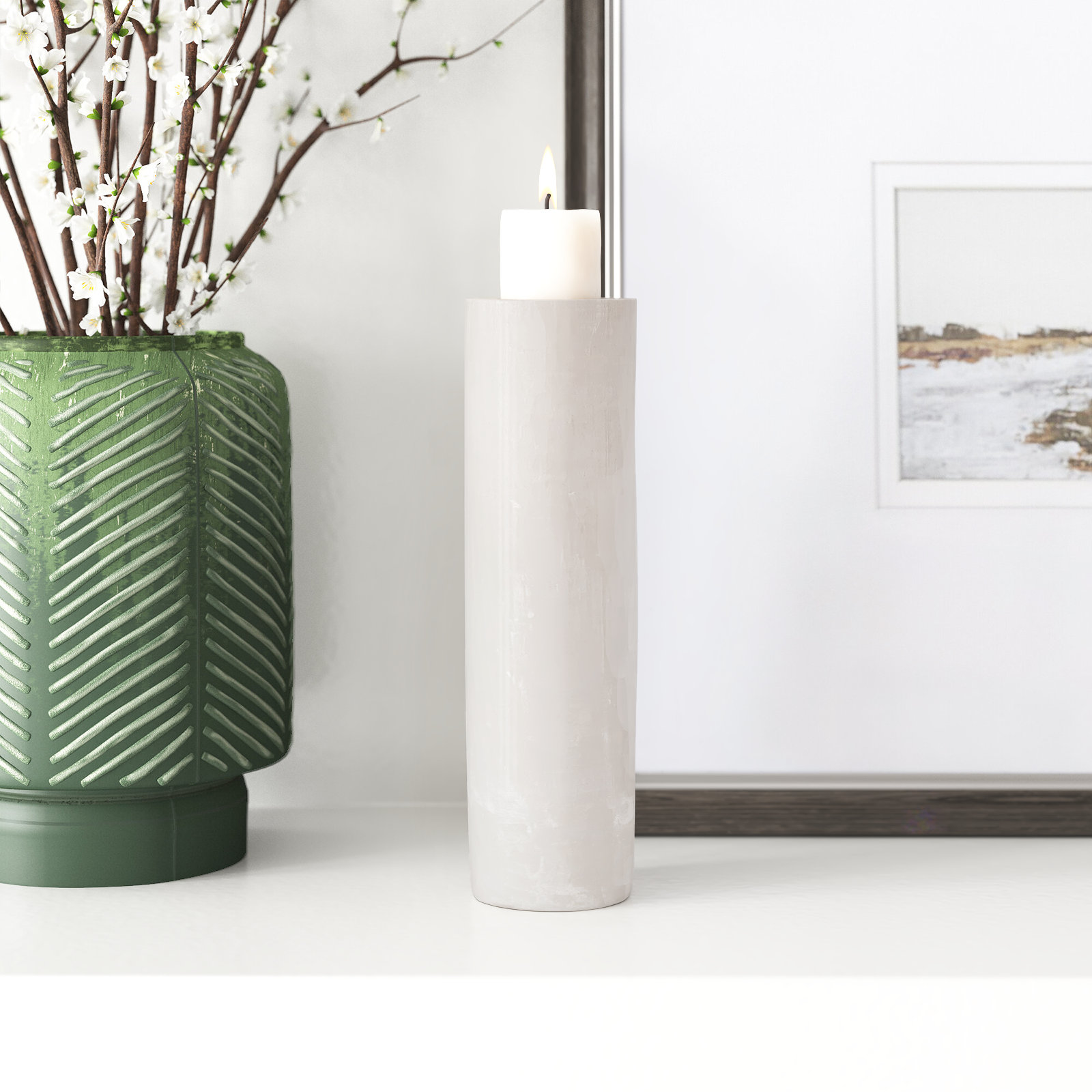 Selenite Votive Candle Holder, 9.45" H x 2.75" W x 2.75" D