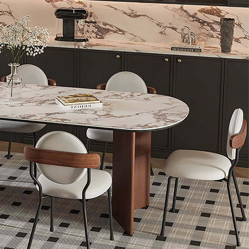 Table de salle à manger élégante en marbre ovale de style français, H 29,5 po x L 70,9 po x l 35,4 po