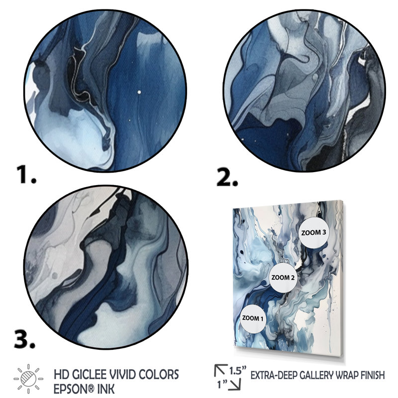 Bleu et gris Elixir éthéré II - art mural abstrait, Doré, H 32 po x l 24 po, Cadre photo unique