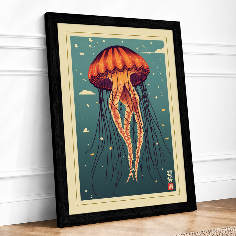 Glowing Jellyfish Japandi - Print, Black, A4 - 29.7 x 21.0 cm