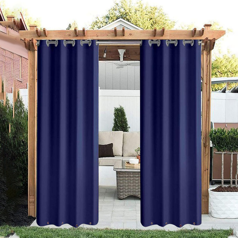 Rideaux d'extérieur - Plume de luxe avec sangle de suspension de 4 cm (ensemble de 2), Marine, L 50 po x L 120 po