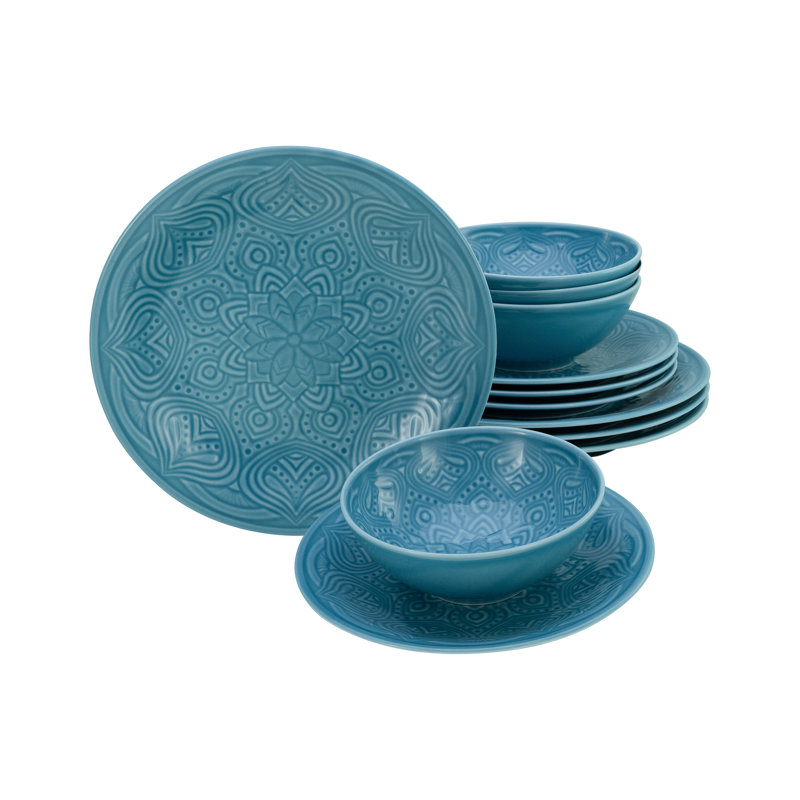 Orient Mandala Aquamarine, 12 Piece Dinnerware Set, Service for 4