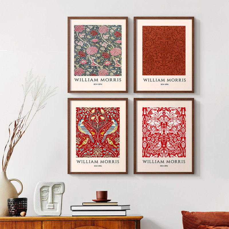William Morris XVI Framed Print - Set of 4, Natural, 10" H x 32" W
