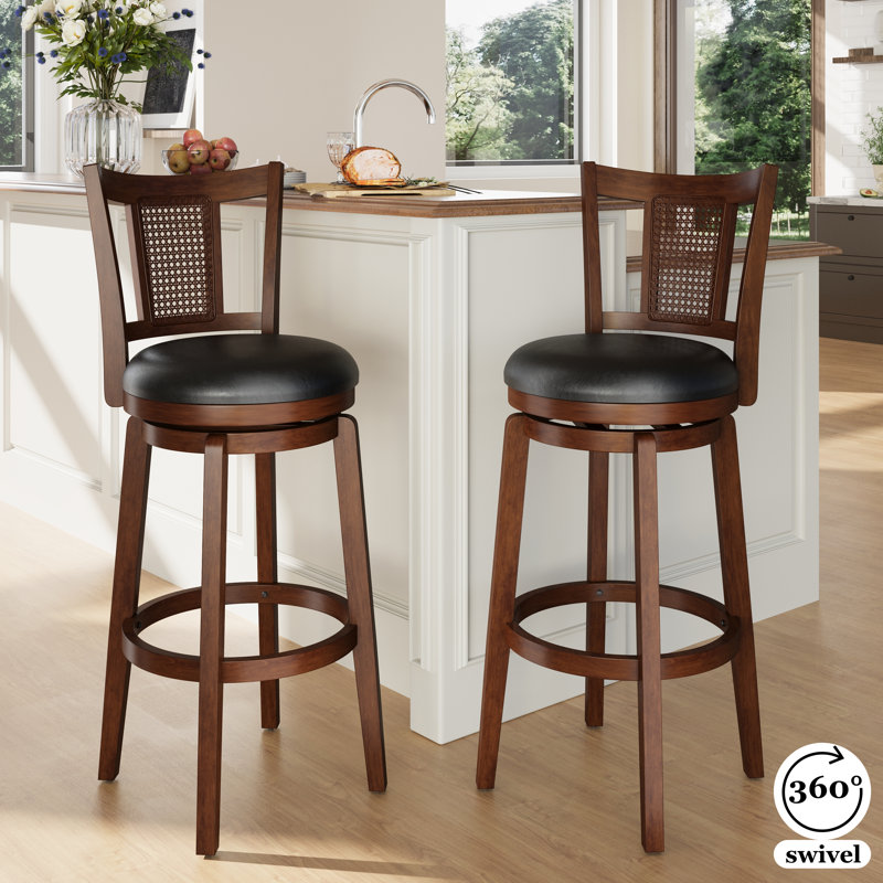 Tabouret de bar pivotant rembourré de 76 cm (30 po) avec cadre en bois massif et siège en similicuir pour la cuisine (ensemble de 2)