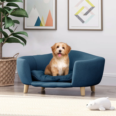 Elevated Dog Bed Frame For Small Dog, Corduroy Pet Couch Bed With Rubber Wood Legs And Supportive Foam