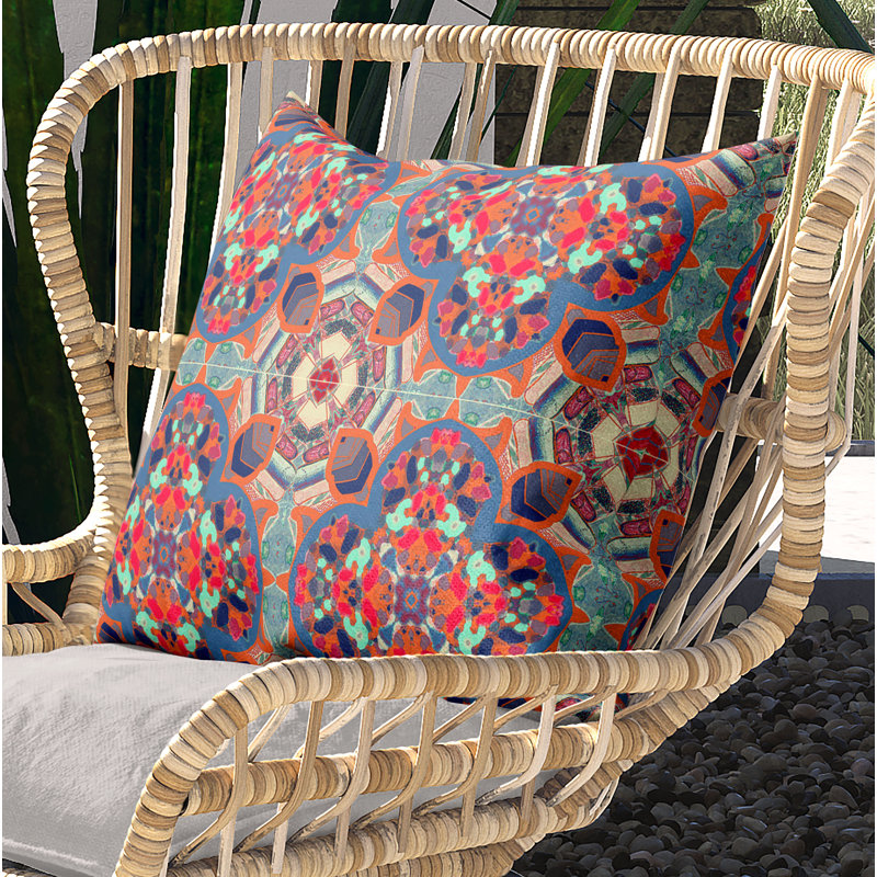 Housse de coussin carré et insert, 20 po X 20 po, Orange / Bleu / Turquoise