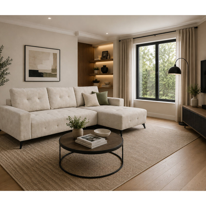  Canapé-lit modulaire faisant face à la droite avec méridienne Everett, beige, Beige, Orienté à droite