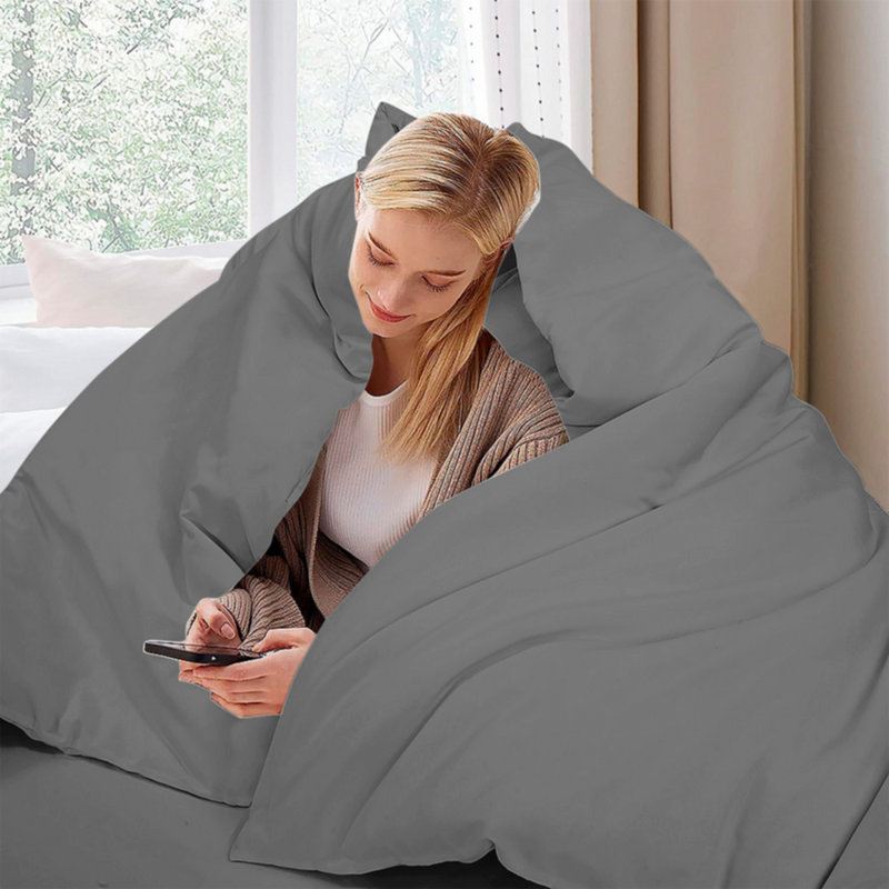 Ensemble de housse de couette en microfibre , Housse de couette pour très grand lit et 2 taies, Gris