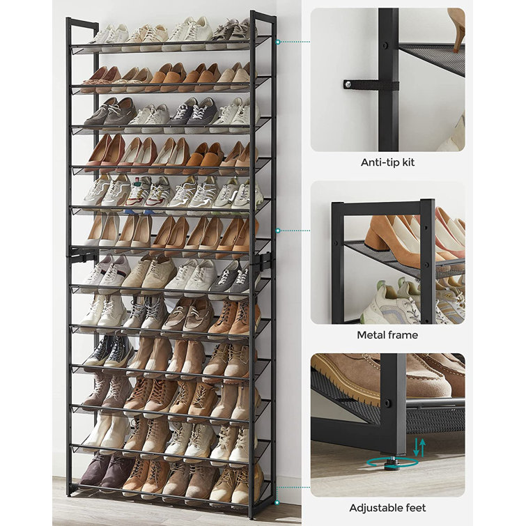 Rebrilliant 9 Tier 60 Pair Large Shoe Rack Metal Shoes Organizer with Hang  Hooks for Bedroom & Reviews