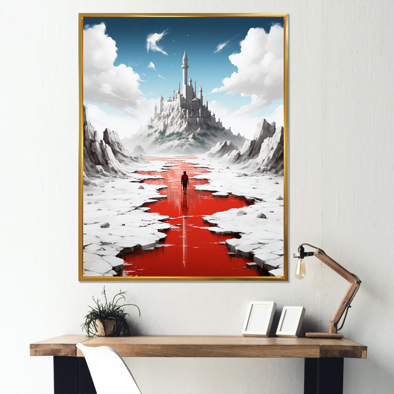 Art Deco Castle Gaming Dream - Art mural jeux vidéo, Cadre flottant doré, 60" H x 28" W