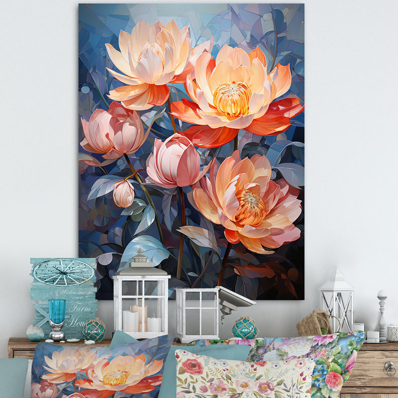 Lotus cubiste harmonie sur toile, Toile tendue, H 32 po x l 24 po x P 1 po