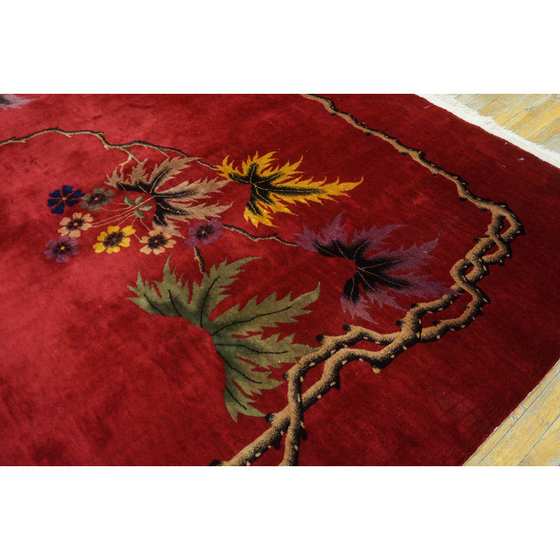 Hand Knotted Wool Area Rug in Red