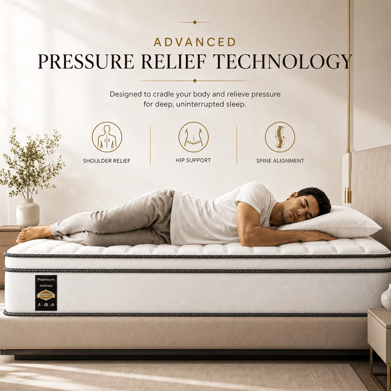 9" Medium Firm Euro Top Fully Assembled Innerspring Hybrid Mattress, Twin XL, No Box Spring