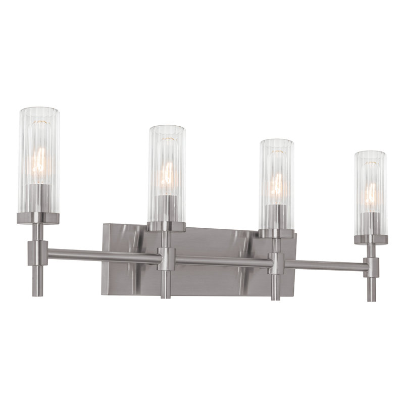 Meuble-lavabo 30 po Kuebel - Abat-jour en verre nervuré transparent, Nickel satiné