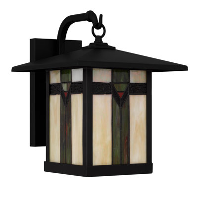 Lanterne murale d'extérieur noir mat à 1 lumière Sumner avec verre Tiffany