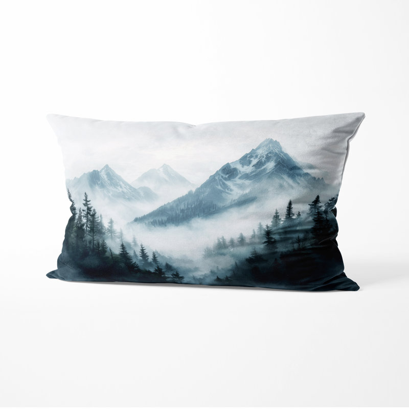 Coussin Misty Mountain Morning II - imprimé montagnes, H 12 po x l 20 po