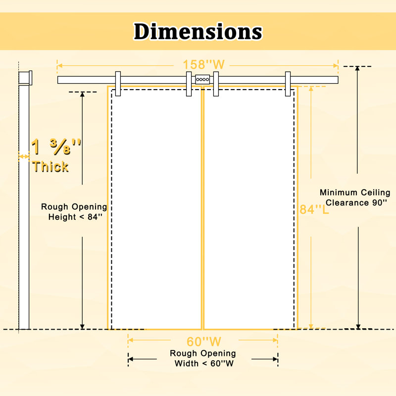 Double Modern Wave Design Sliding Barn Door with Installation Hardware Kit(Easy Assembly), Black, 60" x 84"