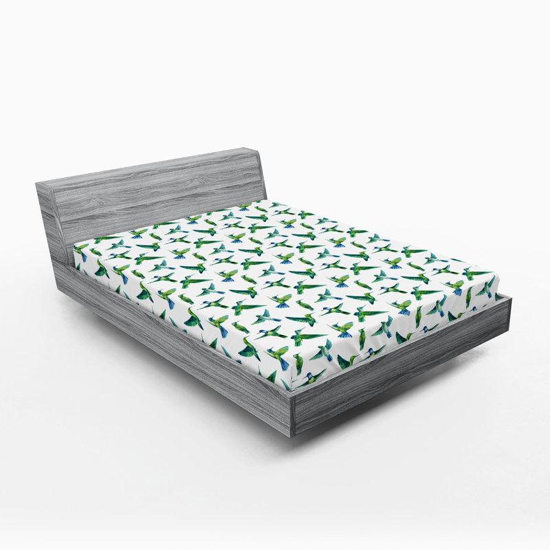 Drap-housse Ambesonne, colibri, art exotique, vert lime, bleu, Drap-housse grand
