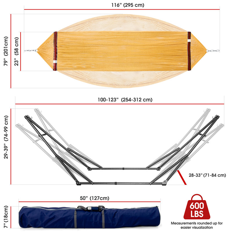  Hammock with Stands, Dark Gray, Yellow