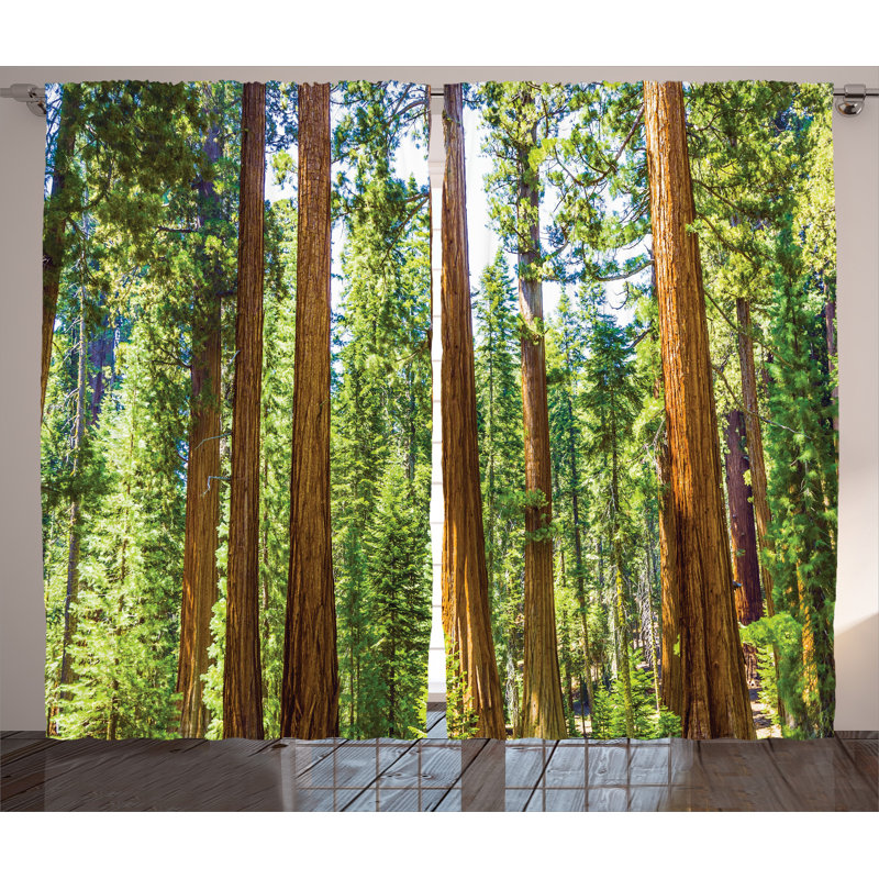 Spring Conifers Décor Graphic Print Semi-Sheer Rod Pocket Curtain Panels, 54" W x 84" L