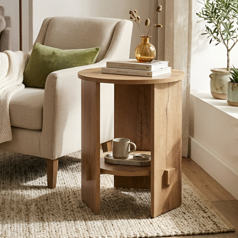 Table d'appoint avec tablette de rangement, Naturel