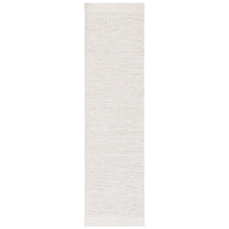Tapis en laine / coton tissé à la main de couleur unie Martha / Ivoire / gris, Tapis de couloir 2 pi 3 po x 9 pi