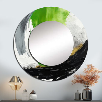 Qiwen - Enchantement géométrique vert et noir, miroir décoratif en marbre
