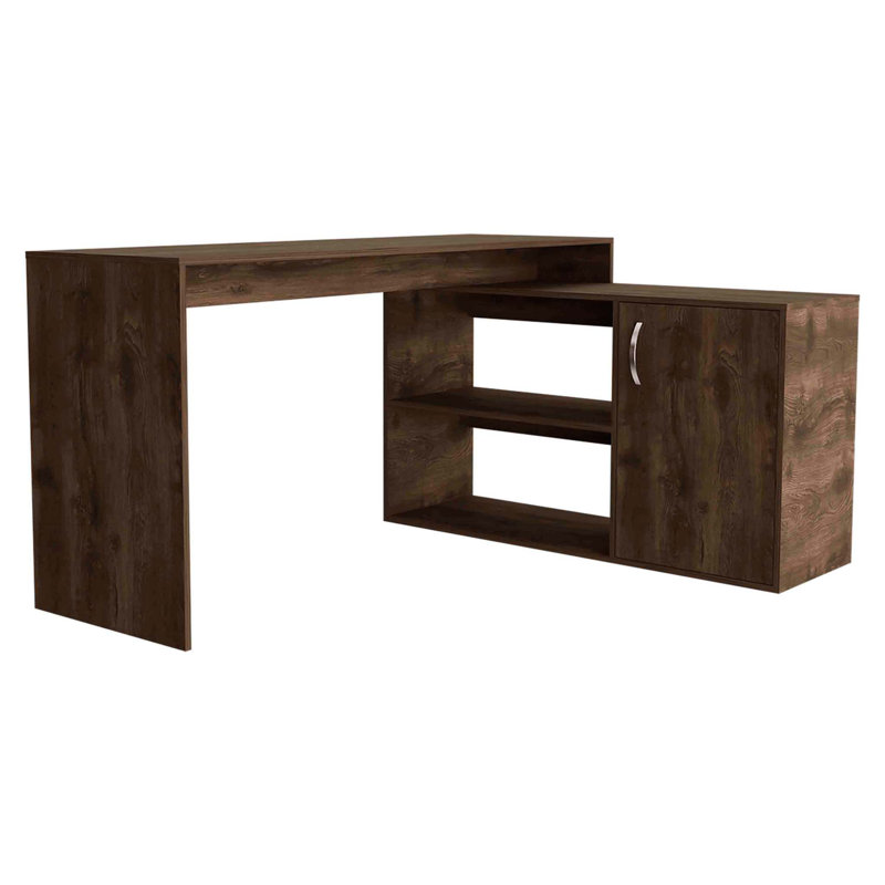 Bureau d'ordinateur en L Axis avec rangement ouvert et fermé - brun foncé Axis, Brun