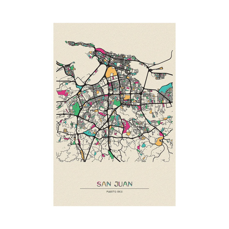 San Juan, Puerto Rico Map by Ayse Deniz Akerman - Wrapped Canvas Gallery-Wrapped Canvas Giclée, 20.32 cm H x 30.48 cm W