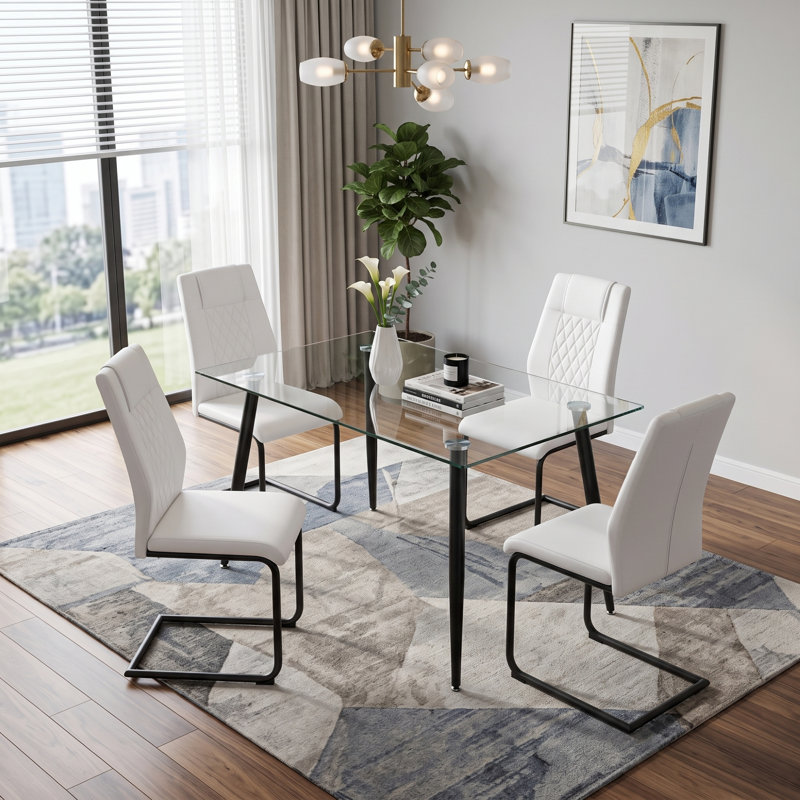 Ensemble de 4 chaises de salle à manger Kimara Modern, Set of 4, Blanc, Noir