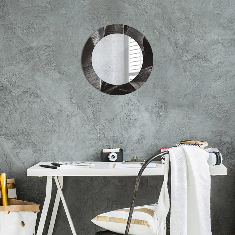Huldar Glass Flat Wall Mirror, Gray Tropical Palms, 50cm H x 50cm W