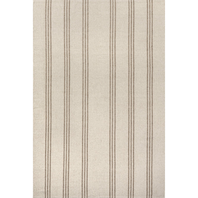 Ivory and Beige Striped Wool Rectangular Area Rug