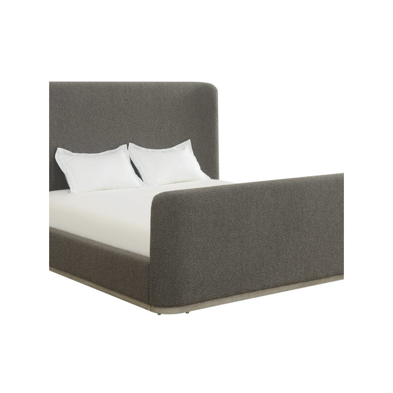 Avery Polyester Upholstered with Solid Wood Brushed Smoke Wood Finish King Bed, Queen