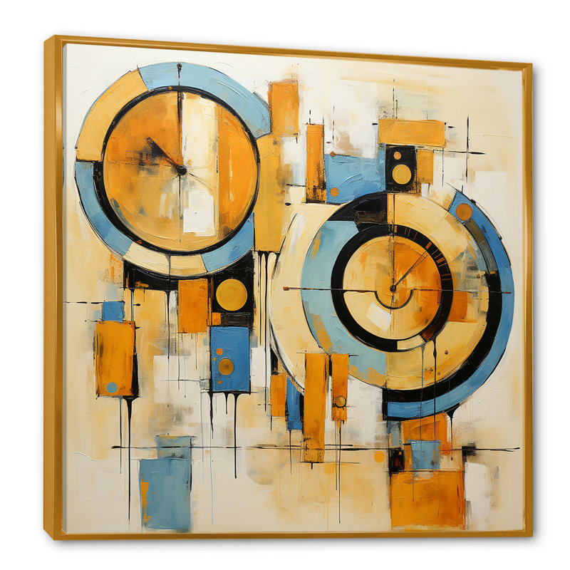 «Blue Supreme Abstract Realms II», reproduction d'art murale abstraite, Cadre flottant doré, H 16 po x l 16 po x P 1 po
