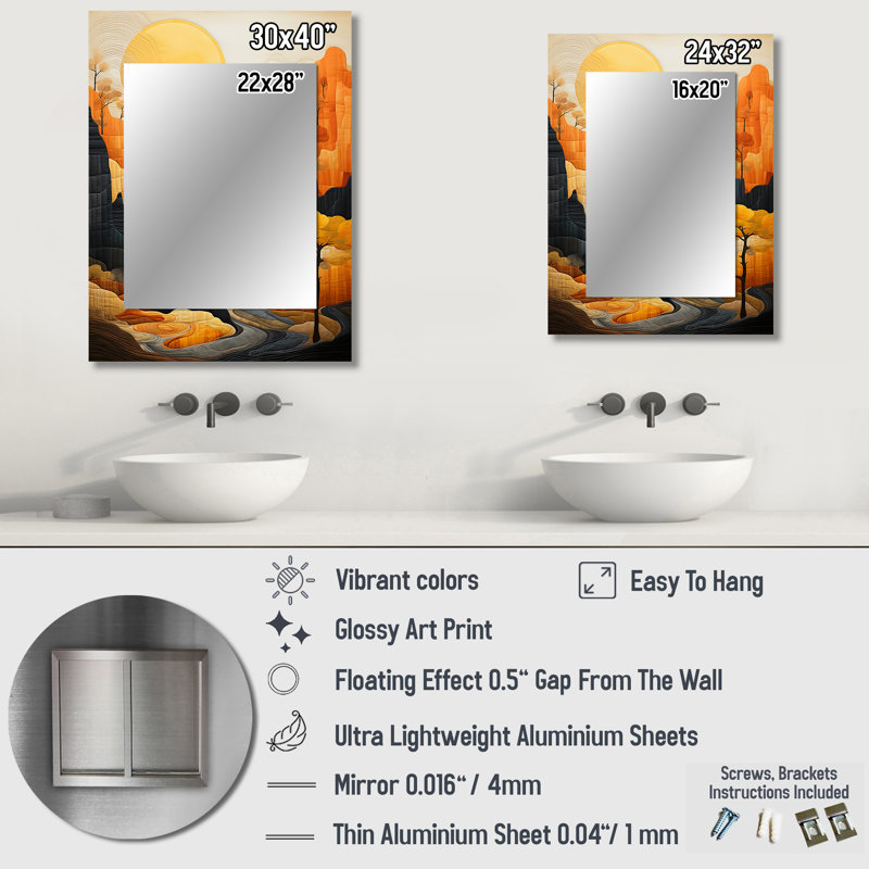 «Bold Landscape Canyon Desert VIII», miroir mural décoratif traditionnel, art imprimé en métal, 40 po x 30 po