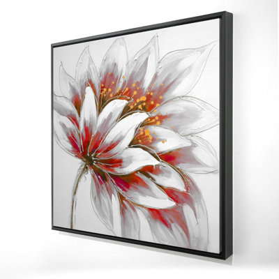 Fleur rouge avec centre imprimé doré sur toile