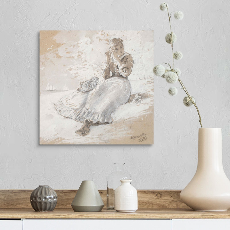 «Girl with Shell at Ear, 1880» par Winslow Homer - reproduction d'art sur toile, H 16 po x l 16 po x P 1,25 po, Toile tendue