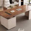 Bureau rectangulaire à 3 tiroirs en bois manufacturé brun noisette + beige-480493929