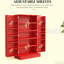 Grand buffet de cuisine rouge avec portes doubles, étagère à 5 niveaux, 12 épices, finition peinture, étagère de rangement flexible et conception basculante pour la maison, assemblage requis