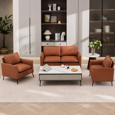 TS Cat Paw Leather Upholstered Sofa Loveseat,Nordic Retro Light Luxury Living Room Balcony Bedroom Single Casual Sofa Chair (Brown)