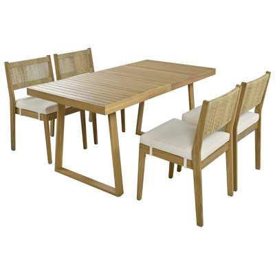 HAVEN 5-Piece Solid Acacia Wood Outdoor Patio Dining Set with Rectangular Table & 4 Chairs Beige