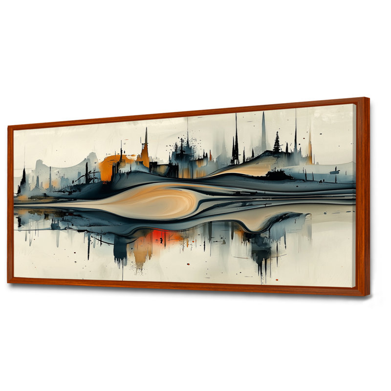 Jaanai - Abstract Wall Art, Brun, H 28 po x l 60 po, Cadre flottant