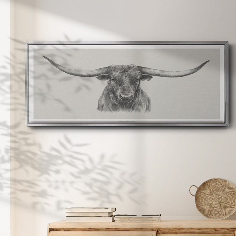 Longhorn bull - toile encadrée, H 20 po x l 50 po