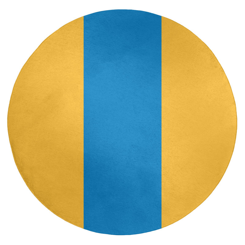 Tapis jaune/bleu rayé, Rond 5 pi