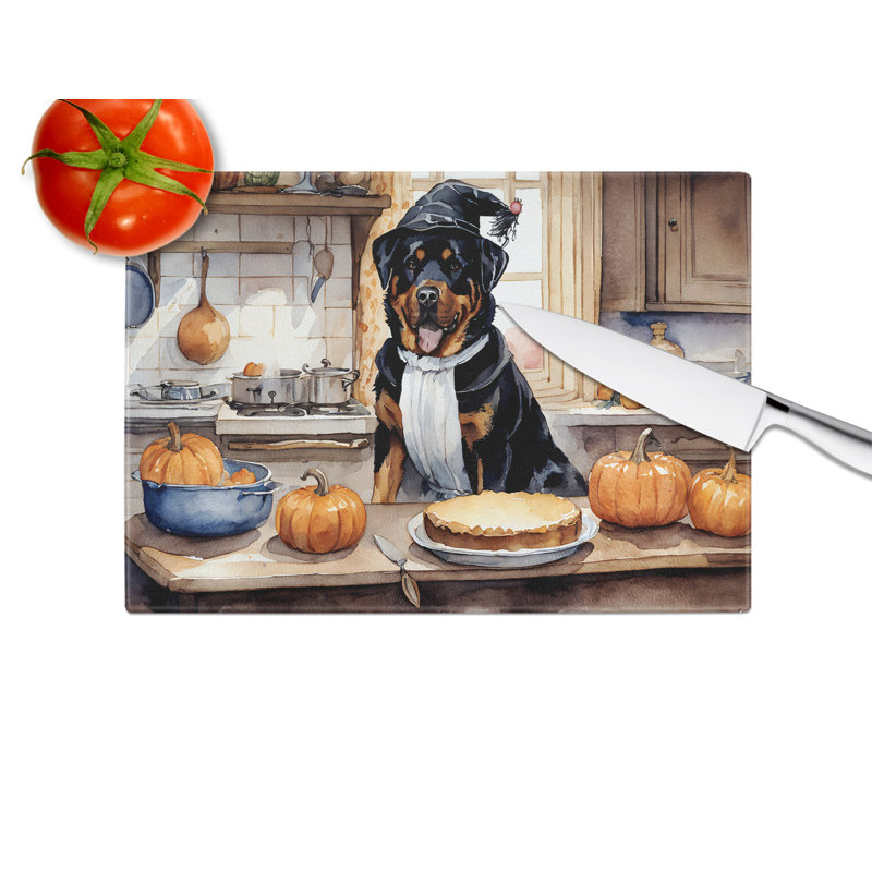 Rottweiler Fall Kitchen Pumpkins Glass Cutting Board Large