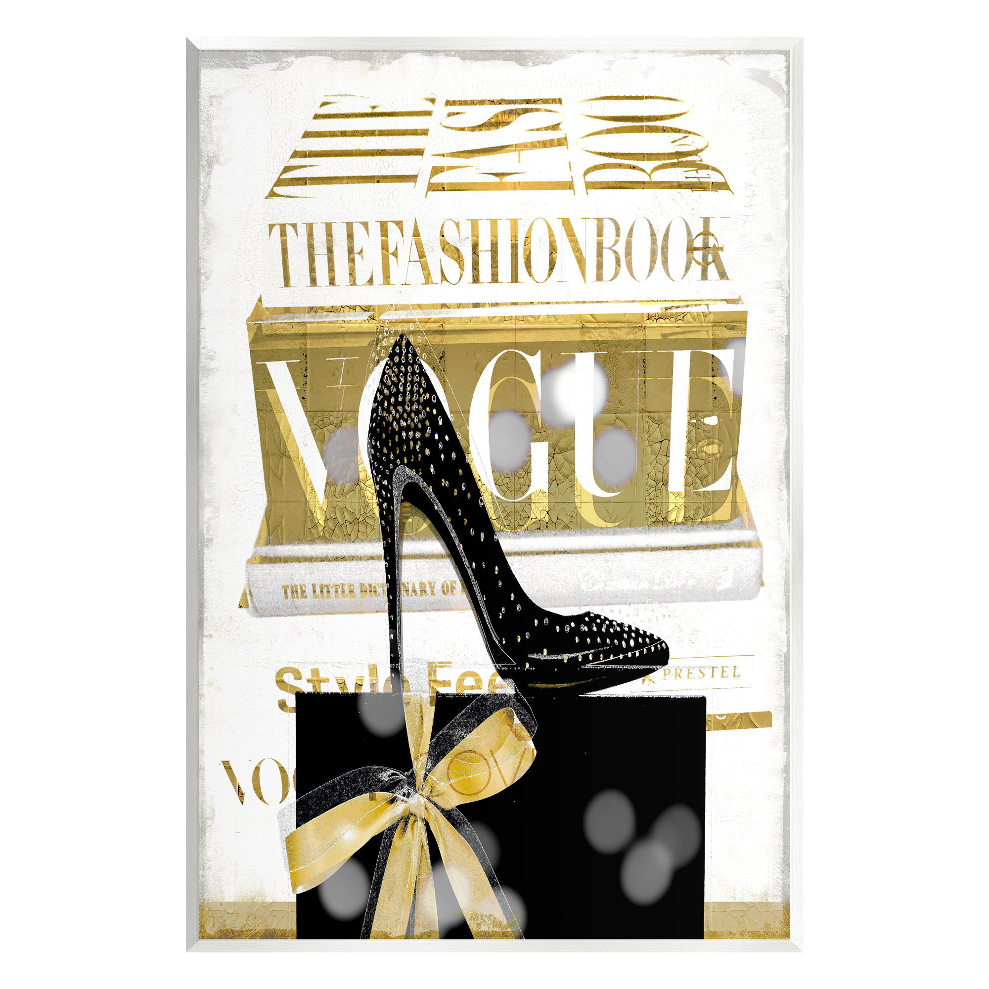 Stupell Industries Black Heels White Gold Bookstack Glam Fashion