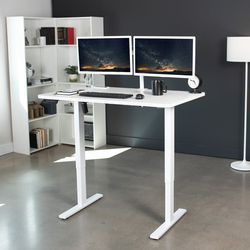 White Adjustable Height Electric Standing Desk with Memory Presets