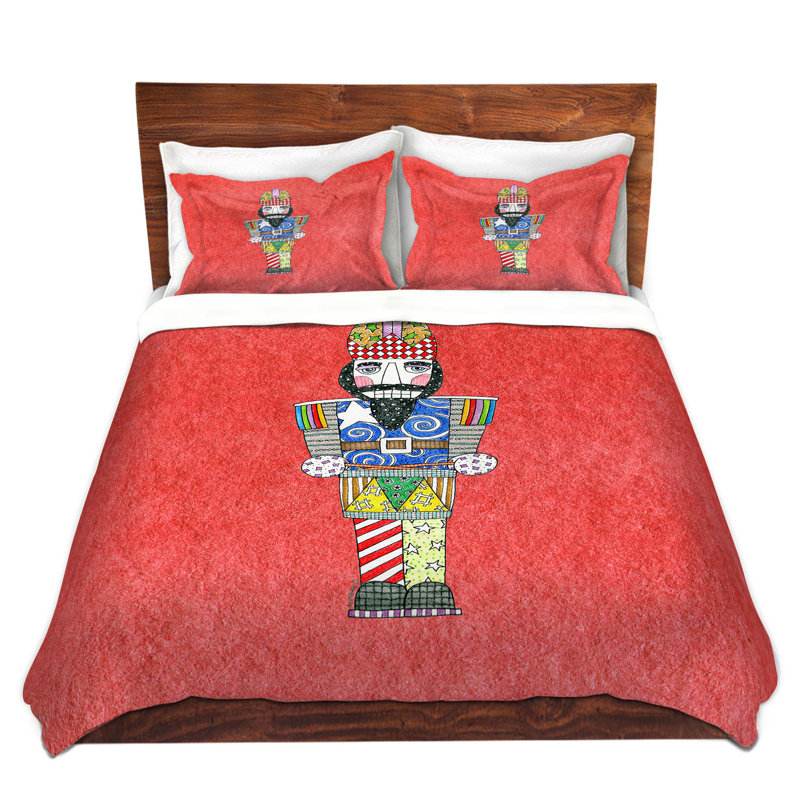 Ensemble de housse de couette casse-noisette, 1 housse de couette grand + 2 taies standards, Rouge / noir