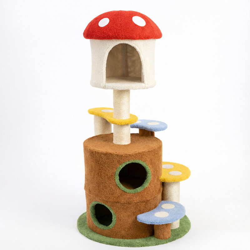 59" Cat Tree With Condo, Platforms, Ladder Mushroom Design