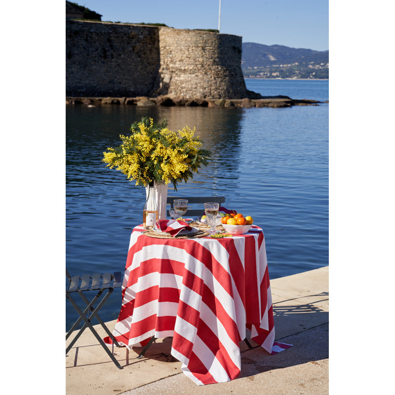 Brezhane Tablecloth - Stripes, Red, 90" Square
